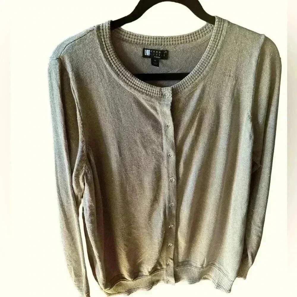 Carole‎ Little 1X gold metallic cardigan sweater. NWOT. Faux crystal buttons